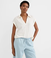 Petite Collared Split Neck Top