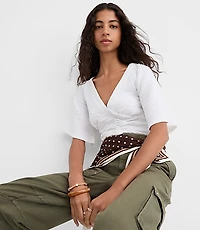 Petite Smocked Flutter V-Neck Top