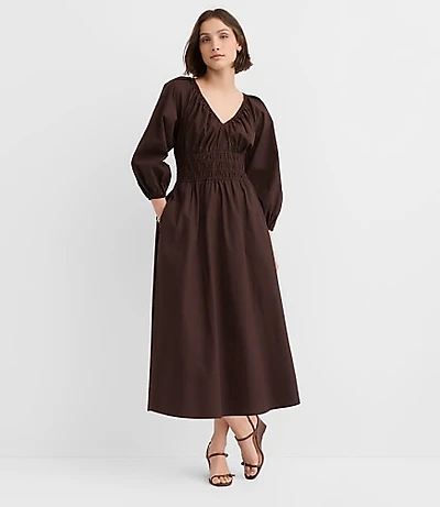Petite Poplin Smocked Midi Pocket Dress
