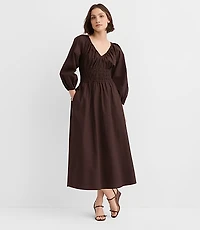 Petite Poplin Smocked Midi Pocket Dress