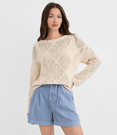 Petite Patchwork Pointelle Sweater