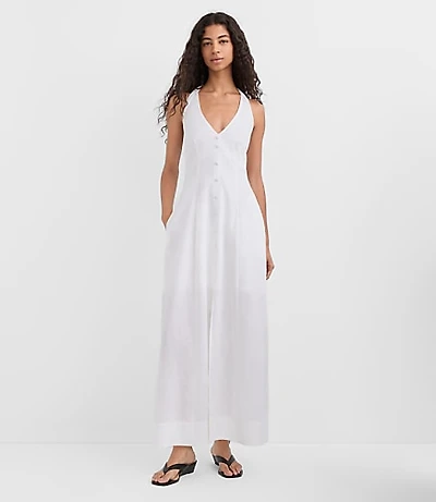 Linen Cotton Midi Pocket Halter Dress