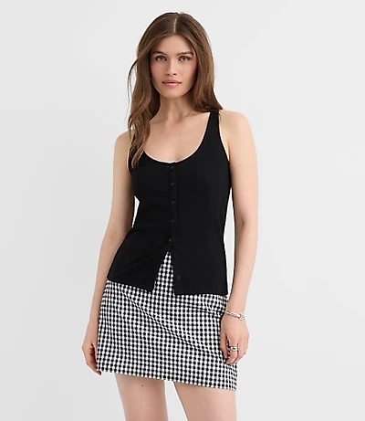 Scalloped Pointelle Button Tank Top