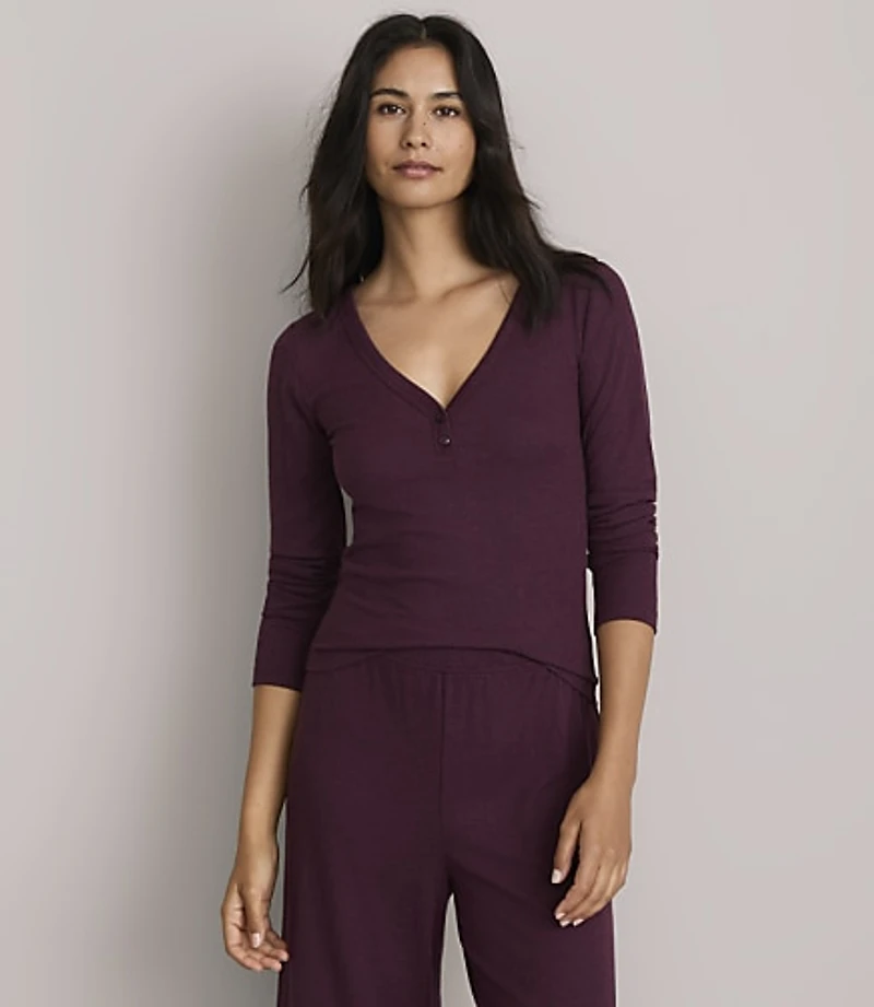 Lou & Grey Heathered Ribbed V-Neck Pajama Top