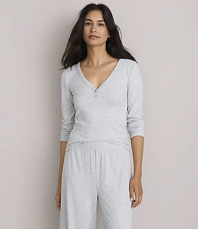 Lou & Grey Heathered Ribbed V-Neck Pajama Top