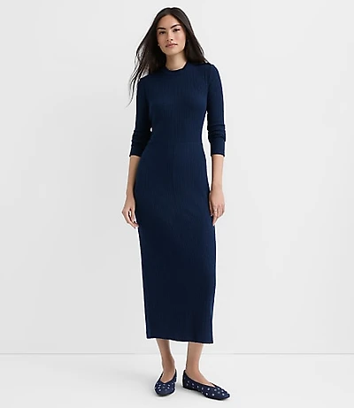 Petite Ribbed Shoulder Button Midi Dress