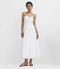 Tie Strap Mixed Media Midi Pocket Dress
