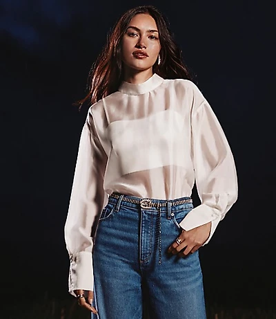 Petite Satin Cami Mock Neck Blouse