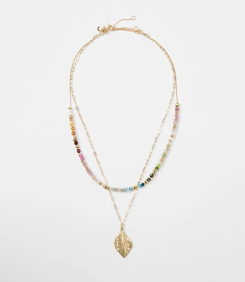 Rainbow Beaded Layered Charm Necklace
