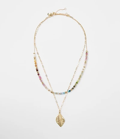 Rainbow Beaded Layered Charm Necklace