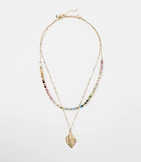 Rainbow Beaded Layered Charm Necklace
