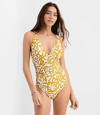 LOFT Beach Palm Ruched Crossback One Piece Swimsuit