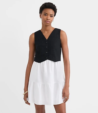 Linen Cotton Vest Ruffle Mini Dress