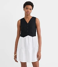 Linen Cotton Vest Ruffle Mini Dress