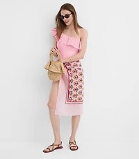 LOFT Beach Striped Seersucker Ruffle One Shoulder Piece Swimsuit