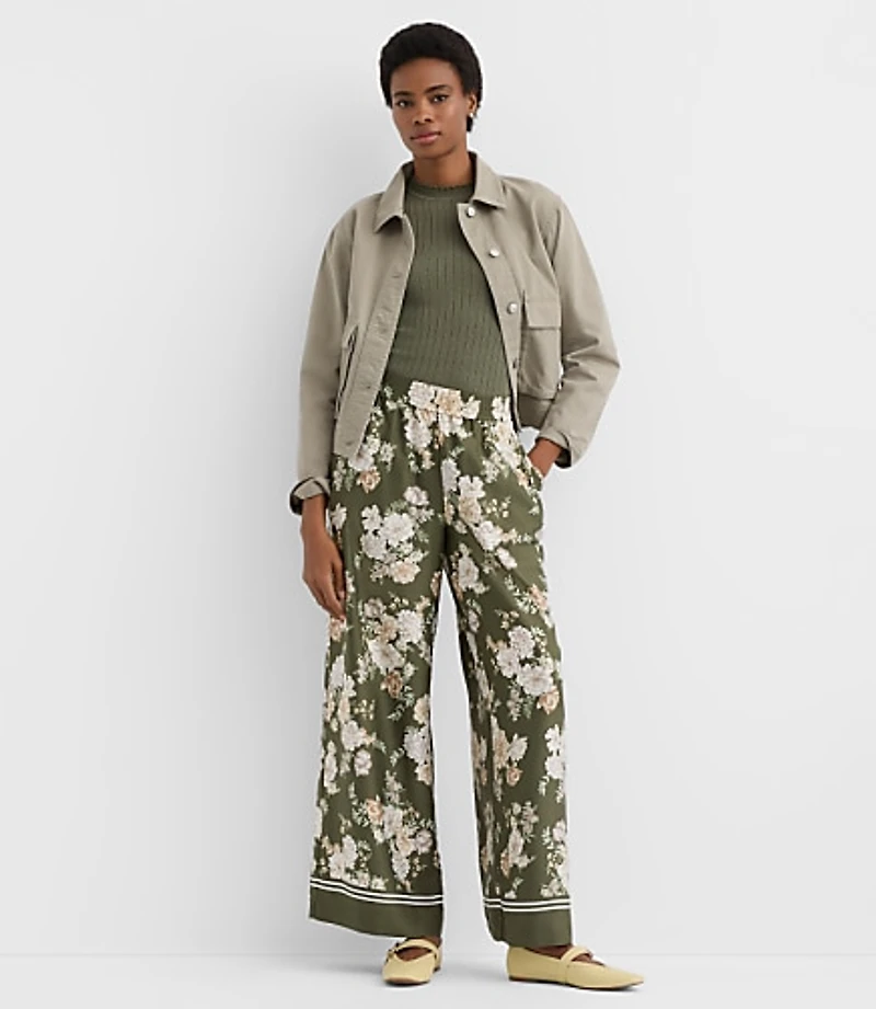 Pull On Wide Leg Pants Floral