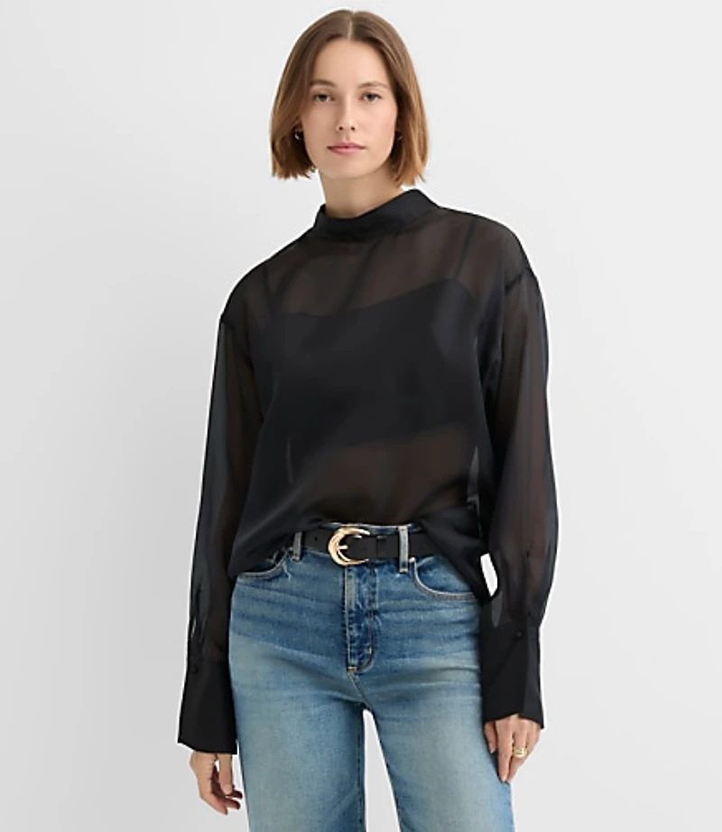 Satin Cami Mock Neck Blouse