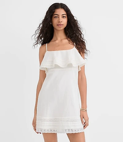 Lace Trim Strappy Ruffle Mini Dress