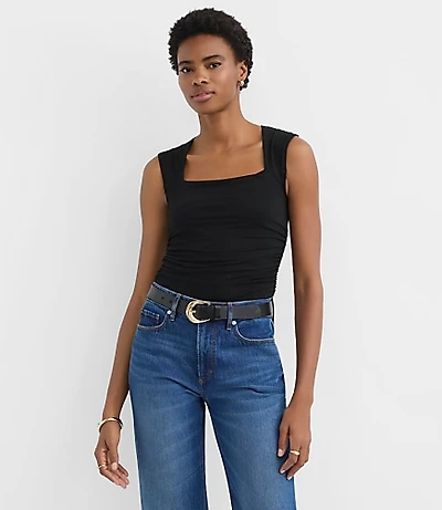 Petite Ruched Square Neck Top