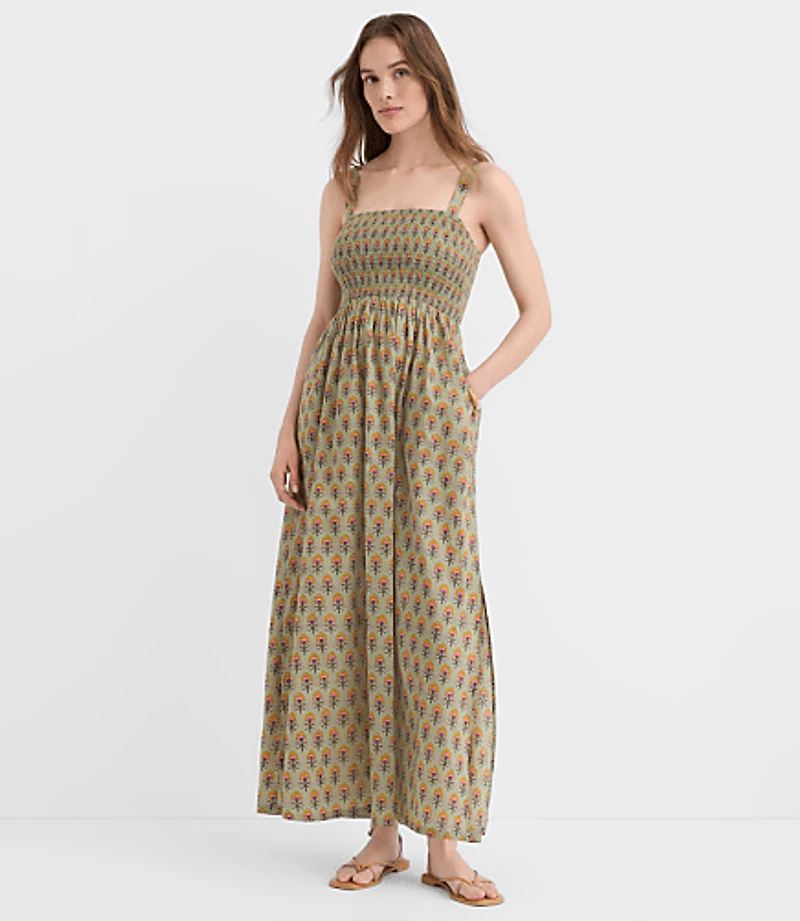 LOFT Beach Garden Smocked Maxi Pocket Dress