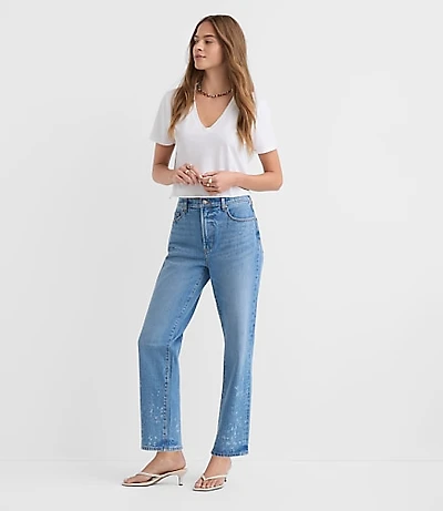 Rivete Petite High Rise Straight Jeans Bleach Out Wash