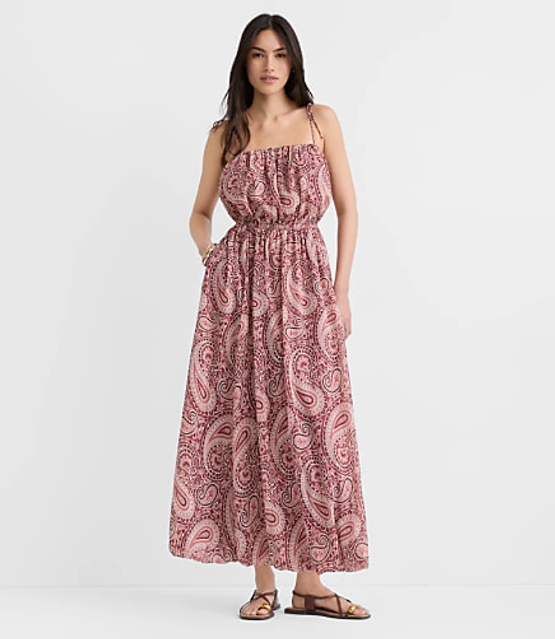 Petite Paisley Tie Strap Bubble Maxi Pocket Dress