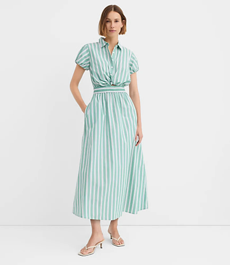 Tall Striped Poplin Twist Midi Pocket Shirtdress