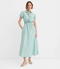Tall Striped Poplin Twist Midi Pocket Shirtdress