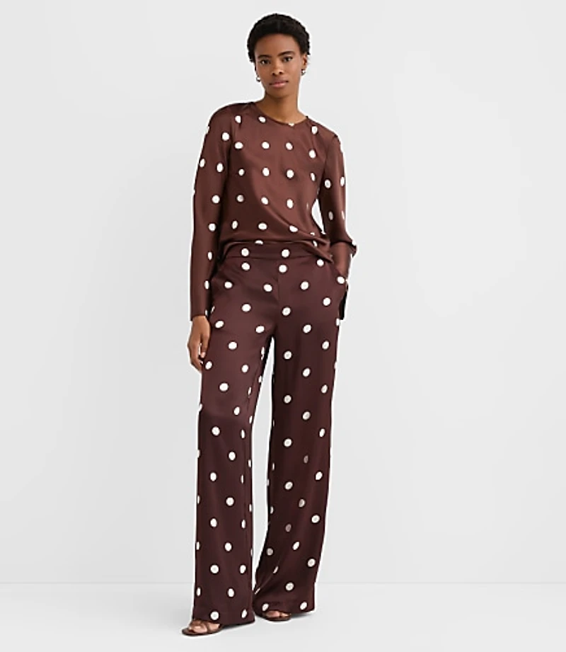 Fluid Pull On Wide Leg Pants Dotted Satin