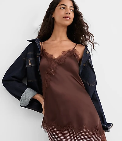 Lace Trim Satin Asymmetrical Cami
