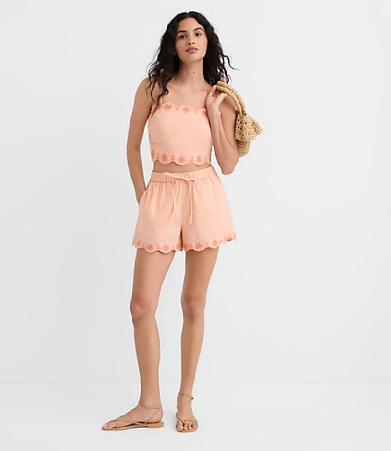 LOFT Beach Floral Embroidered Poplin Shorts
