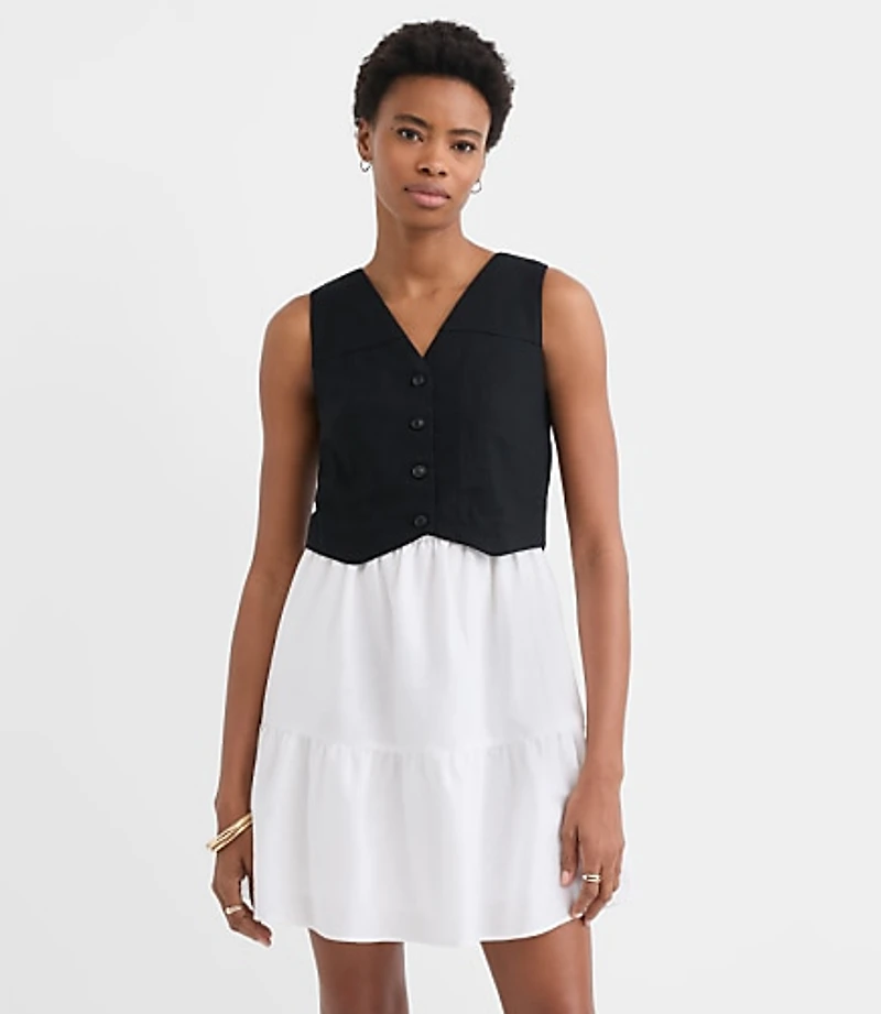 Petite Linen Cotton Vest Ruffle Mini Dress