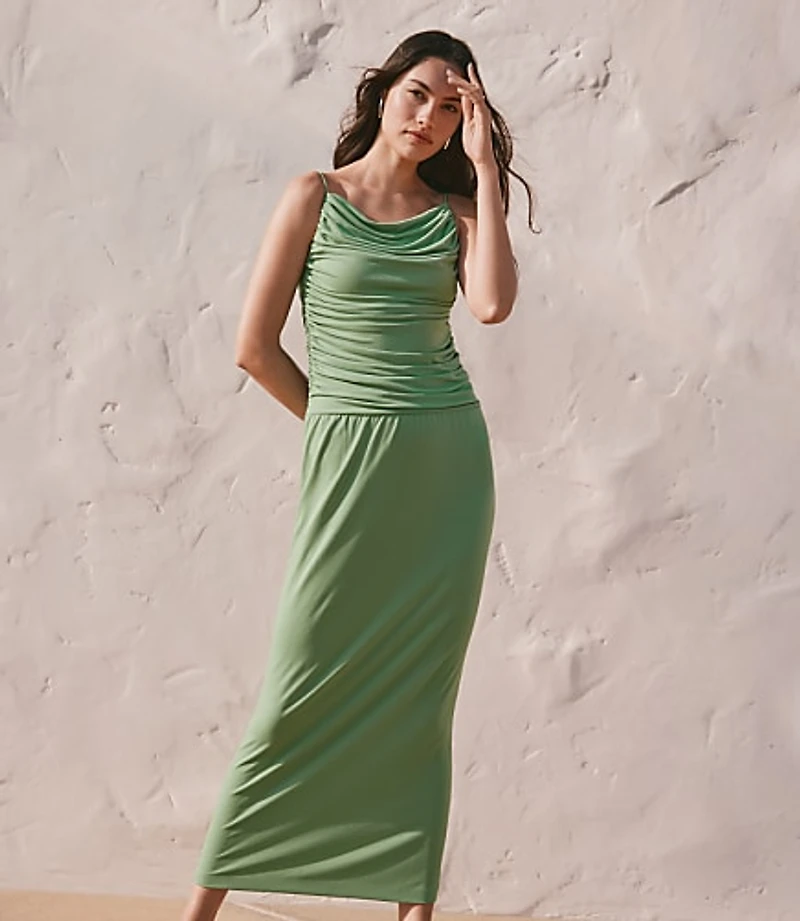 Petite Ruched Apron Neck Midi Dress