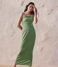 Petite Ruched Apron Neck Midi Dress
