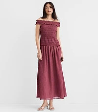 Stripe Smocked Off The Shoulder Maxi Dress