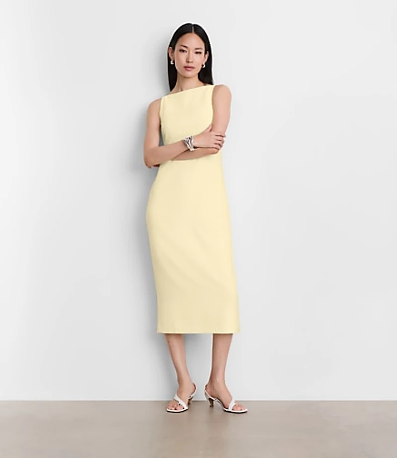 Petite LOFT Versa Crepe Drape Square Neck Midi Dress