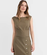 Linen Cotton Pleated Boatneck Top