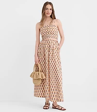 LOFT Beach Garden Linen Cotton Drawstring Maxi Pocket Skirt