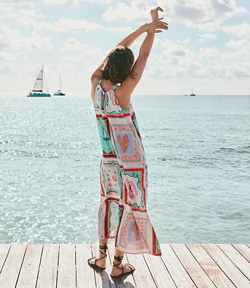 Riviera Linen Cotton Midi Pocket Halter Dress