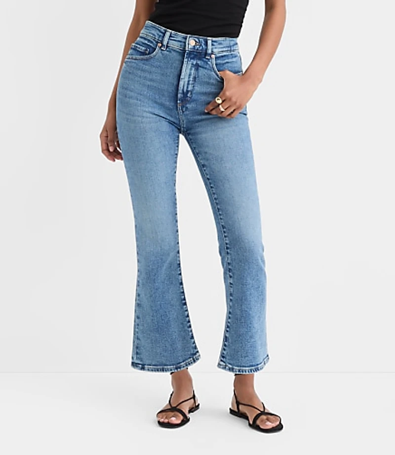 Rivete Petite Curvy High Rise Kick Crop Jeans in Authentic Mid Vintage Wash