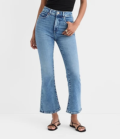 Rivete Petite Curvy High Rise Kick Crop Jeans Authentic Mid Vintage Wash