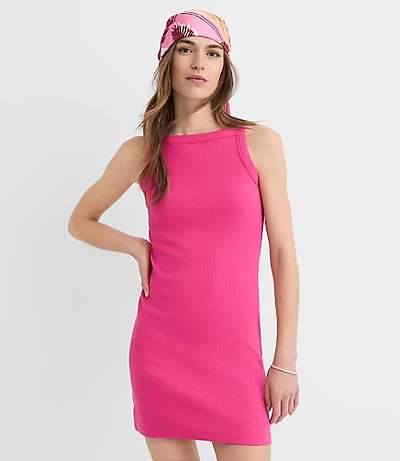 Petite Perfect Ribbed Apron Neck Mini Dress