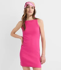 Petite Perfect Ribbed Apron Neck Mini Dress