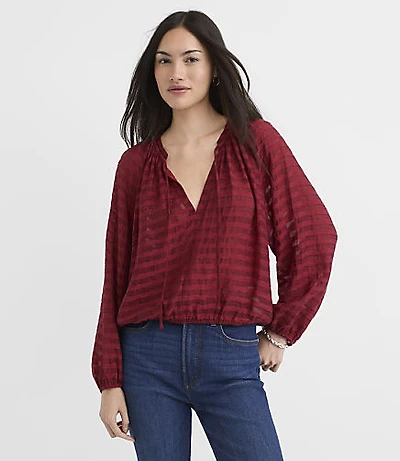 Striped Tie Neck Bubble Blouse