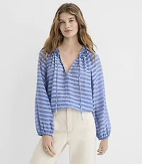 Striped Tie Neck Bubble Blouse