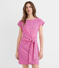 Petite Striped Side Tie Wedge Tee Mini Dress