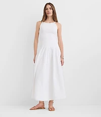 Tall Pleated Mixed Media Midi Halter Dress