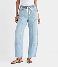 Rivete Petite Curvy Utility High Rise Pull On Jeans Light Wash Indigo
