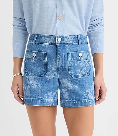 Petite Curvy Palmer Denim Shorts Floral Classic Mid Wash