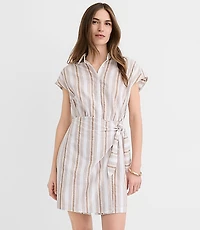 Petite Striped Seersucker Wrap Mini Shirtdress